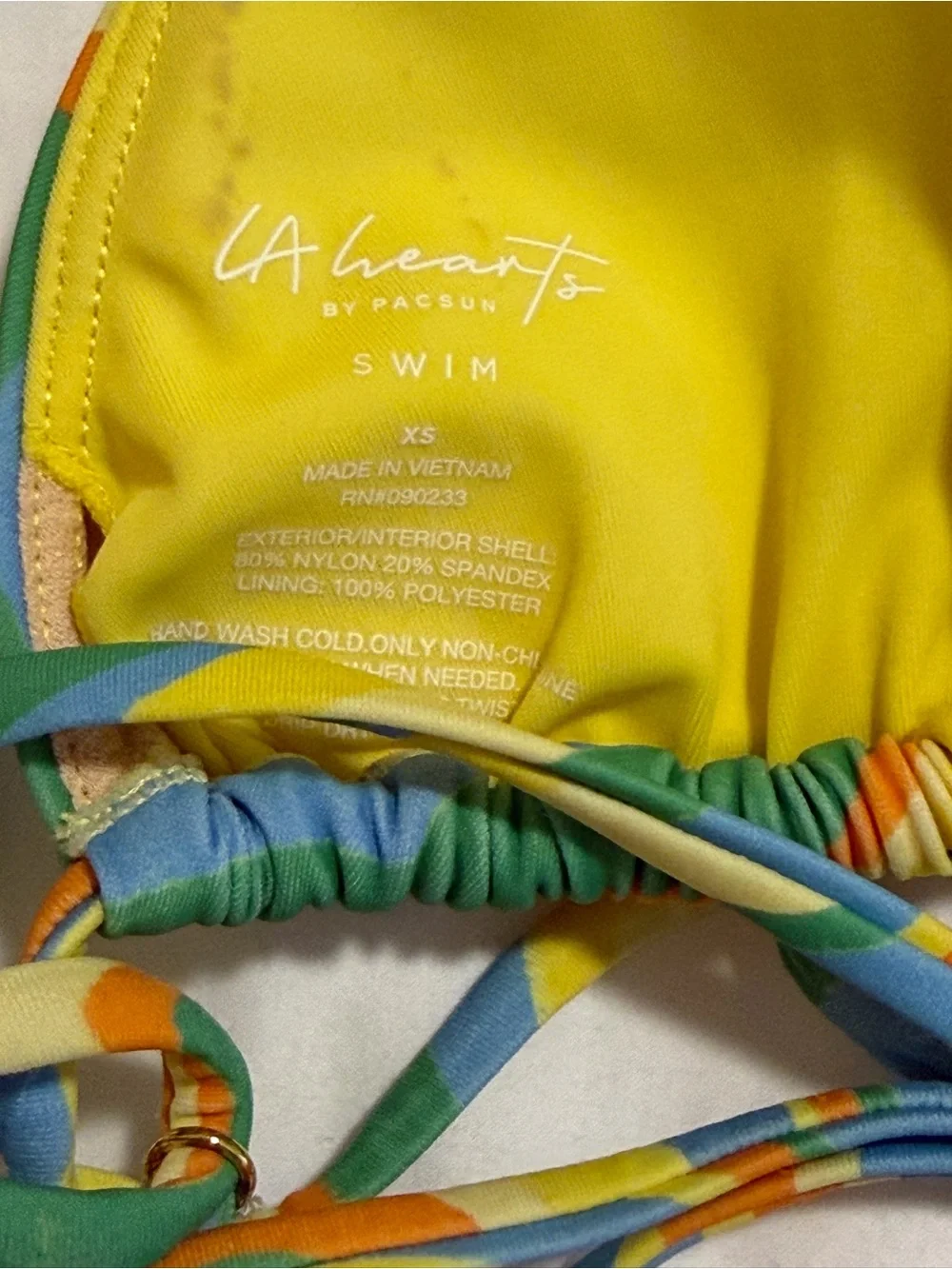 Pacsun La Hearts Yellow & Multicolor Swirl Triangle Bikini Top and Bottom set